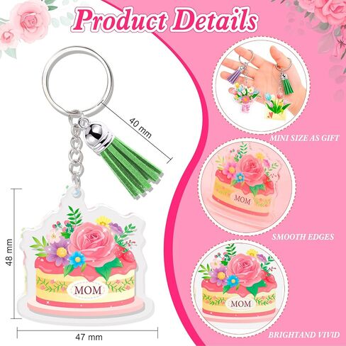 HOWAF Mother's Day Acrylic Keychain Set - 12 Pcs Mom Themed Keychains with Colorful Tassels, Best Mom Floral Cake Heart Design Gift Set for Women, Bag Backpack Charms for Mom from Daughter Son in Saudi Arabia