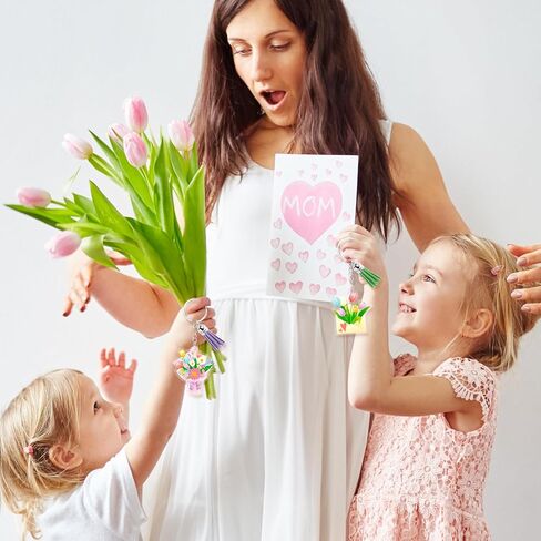 HOWAF Mother's Day Acrylic Keychain Set - 12 Pcs Mom Themed Keychains with Colorful Tassels, Best Mom Floral Cake Heart Design Gift Set for Women, Bag Backpack Charms for Mom from Daughter Son in Saudi Arabia