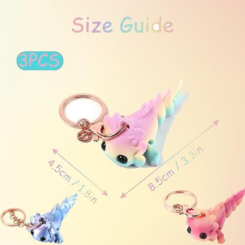 3 PCS Axolotl Keychain, 3D Printed Axolotl Keychain, Cute Salamander Keyring with Candy, Gradient, Pink Blue Colors, Unique Decoration for Animal Lovers in Saudi Arabia