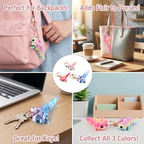3 PCS Axolotl Keychain, 3D Printed Axolotl Keychain, Cute Salamander Keyring with Candy, Gradient, Pink Blue Colors, Unique Decoration for Animal Lovers in Saudi Arabia