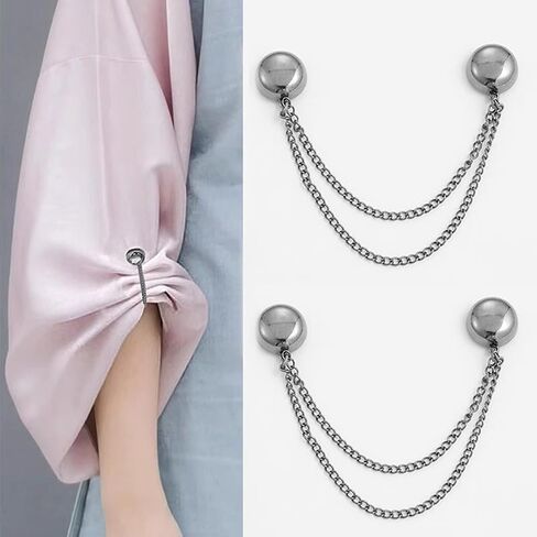 2pcs Multi-Function Magnetic Clothing Clip With Chain Metal Buttons Clip Clothes Scarf Trouser Legs Cuff Fixing Magnet Pin in Kuwait