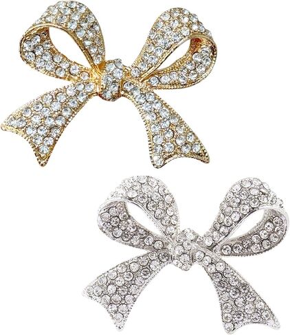Vintage Elegant Crystal Bow Brooch Pin, Sparkly Rhinestones Bow Knot Brooches Pins, Crystal Ribbon Bows Pearl Lapel Pins Suit Dress Accessories for Women Girls, Party Engagement Wedding Jewelry Gifts in Saudi Arabia