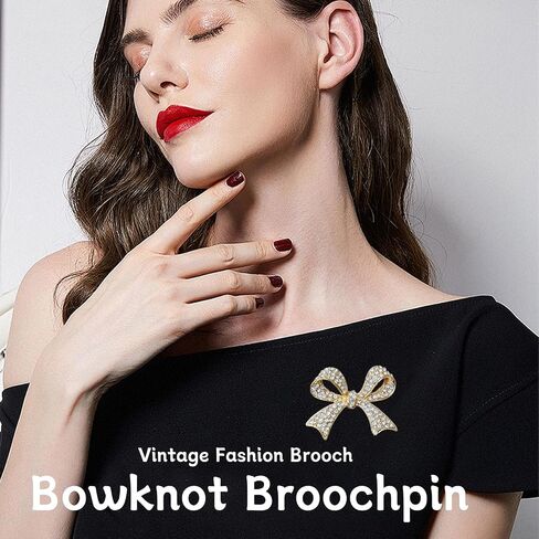 Vintage Elegant Crystal Bow Brooch Pin, Sparkly Rhinestones Bow Knot Brooches Pins, Crystal Ribbon Bows Pearl Lapel Pins Suit Dress Accessories for Women Girls, Party Engagement Wedding Jewelry Gifts in Saudi Arabia