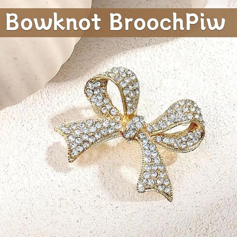 Vintage Elegant Crystal Bow Brooch Pin, Sparkly Rhinestones Bow Knot Brooches Pins, Crystal Ribbon Bows Pearl Lapel Pins Suit Dress Accessories for Women Girls, Party Engagement Wedding Jewelry Gifts in Saudi Arabia