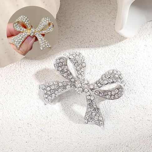 Vintage Elegant Crystal Bow Brooch Pin, Sparkly Rhinestones Bow Knot Brooches Pins, Crystal Ribbon Bows Pearl Lapel Pins Suit Dress Accessories for Women Girls, Party Engagement Wedding Jewelry Gifts in Saudi Arabia