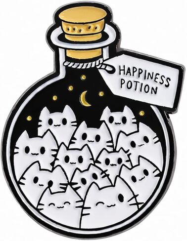 Cute Cat Pin - Funny Pins,Magical Kitten Bottle Brooch with 'Happiness Potion' for Backpacks, Jackets,Hats. Witchy Brooches Gifts for Cat Lovers and Adults. in Saudi Arabia