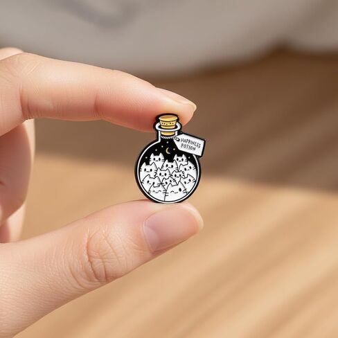 Cute Cat Pin - Funny Pins,Magical Kitten Bottle Brooch with 'Happiness Potion' for Backpacks, Jackets,Hats. Witchy Brooches Gifts for Cat Lovers and Adults. in Saudi Arabia