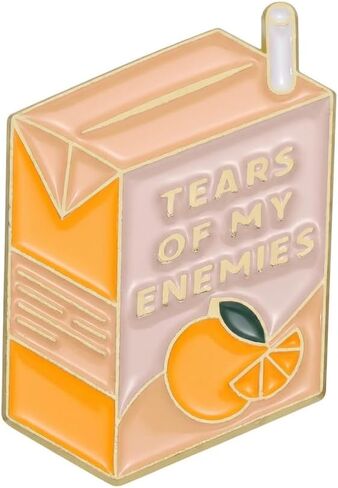 Cartoon Orange Flavored Soda Box Pin - Juice Enamel Pins Brooch with "TEARS OF MY ENEMIES" for Backpacks and Jackets, Hats, Funny Beverage Brooches Gift for Friends, Women, Students in Saudi Arabia
