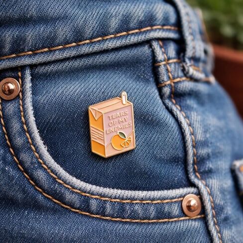 Cartoon Orange Flavored Soda Box Pin - Juice Enamel Pins Brooch with "TEARS OF MY ENEMIES" for Backpacks and Jackets, Hats, Funny Beverage Brooches Gift for Friends, Women, Students in Saudi Arabia