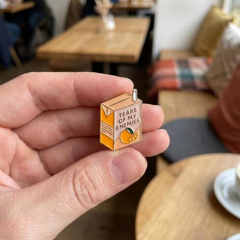 Cartoon Orange Flavored Soda Box Pin - Juice Enamel Pins Brooch with "TEARS OF MY ENEMIES" for Backpacks and Jackets, Hats, Funny Beverage Brooches Gift for Friends, Women, Students in Saudi Arabia