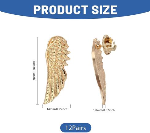 CHGCRAFT 12 Pairs Feather Lapel Pin Angel Wings Light Gold Wing Alloy Brooches Suit Shirt Collar Lapel Pins Sweater Shawl Breastpin Accessories 14x38x1.8mm in Kuwait