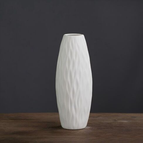 White Ceramic Vase Wavy Textured Finish Matte Frosted 8.1-8.2 Inch Tall 3-3.1 Inch Base Modern Home Decor Living Room Entryway Table Centerpiece Water Cultivation Dried Flower Arrangement in Kuwait
