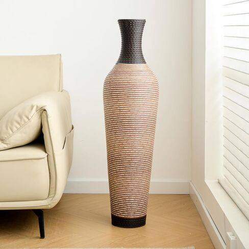 39.4" Tall Floor Vase, Handcrafted PVC Modern Textured Brown & Black Decorative Vase, Large Boho Standing Vase for Living Room Entryway Home Decor, No Flowers Included in Saudi Arabia