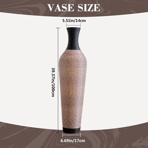 39.4" Tall Floor Vase, Handcrafted PVC Modern Textured Brown & Black Decorative Vase, Large Boho Standing Vase for Living Room Entryway Home Decor, No Flowers Included in Saudi Arabia
