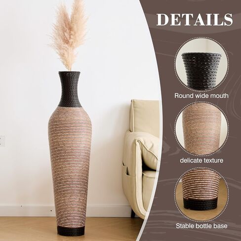39.4" Tall Floor Vase, Handcrafted PVC Modern Textured Brown & Black Decorative Vase, Large Boho Standing Vase for Living Room Entryway Home Decor, No Flowers Included in Saudi Arabia