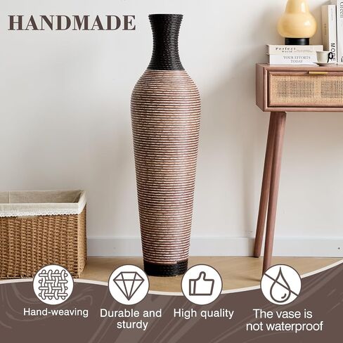 39.4" Tall Floor Vase, Handcrafted PVC Modern Textured Brown & Black Decorative Vase, Large Boho Standing Vase for Living Room Entryway Home Decor, No Flowers Included in Saudi Arabia