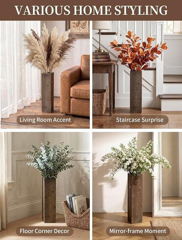 Hanobe Tall Floor Vase Decor: 21 Inch Distressed Brown Wood Vase for Living Room Corner - Rustic Farmhouse Decorative Large Vases for Entryway Fireplace Bedroom in Saudi Arabia