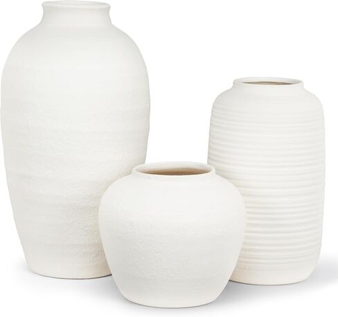 Abbott Collection Medium Simple Vase - Stoneware, Matte White Texture (12" H) in Kuwait