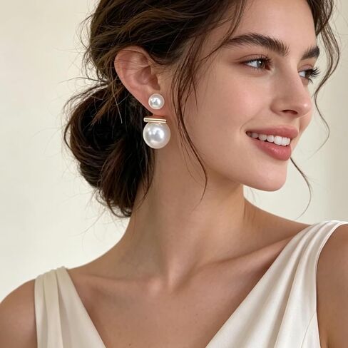 Big Pearl Stud Earrings for Women Faux Pearl White Round Earrings Fashion Charm Pearl Jewelry Gifts in Saudi Arabia