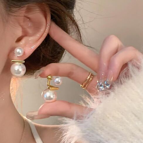 Big Pearl Stud Earrings for Women Faux Pearl White Round Earrings Fashion Charm Pearl Jewelry Gifts in Saudi Arabia