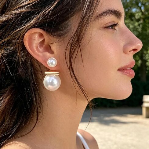 Big Pearl Stud Earrings for Women Faux Pearl White Round Earrings Fashion Charm Pearl Jewelry Gifts in Saudi Arabia