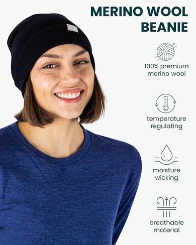 Merino Wool Beanie for Men & Women - 100% Merino Skull Cap 17.5um - All Season Unisex Adult Hat for Running, Hiking, Skiing in Kuwait