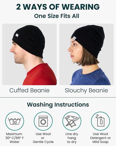 Merino Wool Beanie for Men & Women - 100% Merino Skull Cap 17.5um - All Season Unisex Adult Hat for Running, Hiking, Skiing in Kuwait