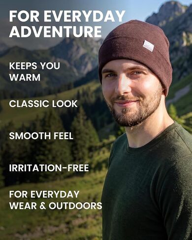 Merino Wool Beanie for Men & Women - 100% Merino Skull Cap 17.5um - All Season Unisex Adult Hat for Running, Hiking, Skiing in Kuwait