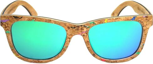EDGEIWEAR Real Natural Corkwood Frame Polarized Sunglasses Eco Friendly With Color Mirror Lens Bamboo Case included WDES02-P1GNRV(gnrv) in Saudi Arabia