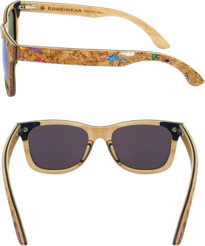 EDGEIWEAR Real Natural Corkwood Frame Polarized Sunglasses Eco Friendly With Color Mirror Lens Bamboo Case included WDES02-P1GNRV(gnrv) in Saudi Arabia