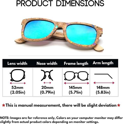 EDGEIWEAR Real Natural Corkwood Frame Polarized Sunglasses Eco Friendly With Color Mirror Lens Bamboo Case included WDES02-P1GNRV(gnrv) in Saudi Arabia