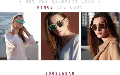 EDGEIWEAR Real Natural Corkwood Frame Polarized Sunglasses Eco Friendly With Color Mirror Lens Bamboo Case included WDES02-P1GNRV(gnrv) in Saudi Arabia