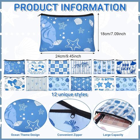 24 Pcs Ocean Themed Cosmetic Bags Bulk Gifts Include Blue Coastal Canvas Zipper Makeup Bags Ocean Keychain Starfish Seashell Portable Travel Toiletry Pouches for Girl Summer Beach Birthday Supplies in Saudi Arabia