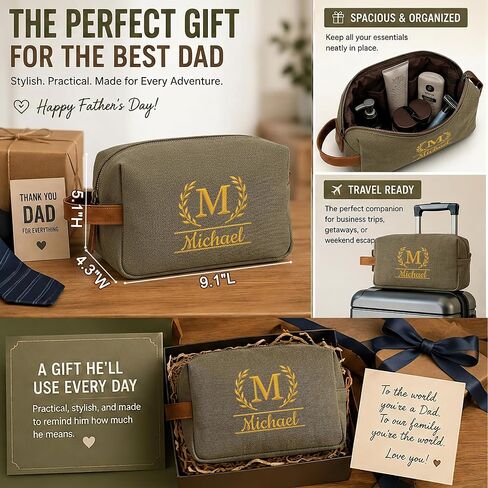 Fathers Day Personalized Toiletry Bag for Men,Custom Embroidered Dopp Kit with Name,Canvas Travel Toiletry Bag,Toiletry Organizer for Bathroom,Gym,Customized Gift for Dad in Saudi Arabia