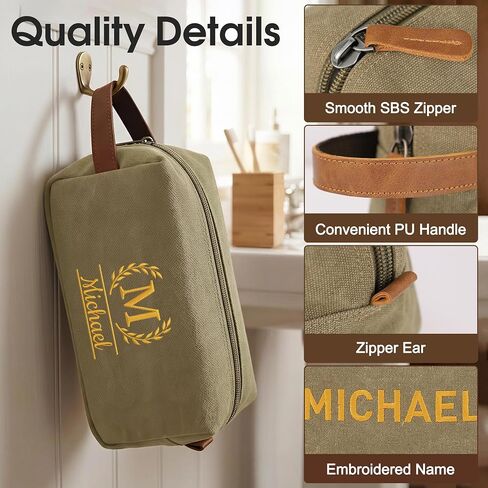 Fathers Day Personalized Toiletry Bag for Men,Custom Embroidered Dopp Kit with Name,Canvas Travel Toiletry Bag,Toiletry Organizer for Bathroom,Gym,Customized Gift for Dad in Saudi Arabia
