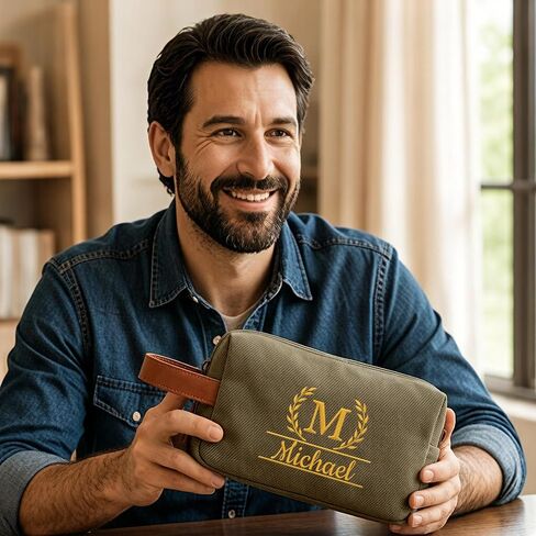 Fathers Day Personalized Toiletry Bag for Men,Custom Embroidered Dopp Kit with Name,Canvas Travel Toiletry Bag,Toiletry Organizer for Bathroom,Gym,Customized Gift for Dad in Saudi Arabia