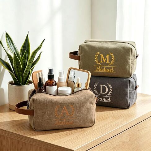 Fathers Day Personalized Toiletry Bag for Men,Custom Embroidered Dopp Kit with Name,Canvas Travel Toiletry Bag,Toiletry Organizer for Bathroom,Gym,Customized Gift for Dad in Saudi Arabia