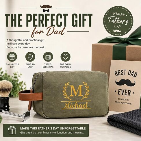 Fathers Day Personalized Toiletry Bag for Men,Custom Embroidered Dopp Kit with Name,Canvas Travel Toiletry Bag,Toiletry Organizer for Bathroom,Gym,Customized Gift for Dad in Saudi Arabia