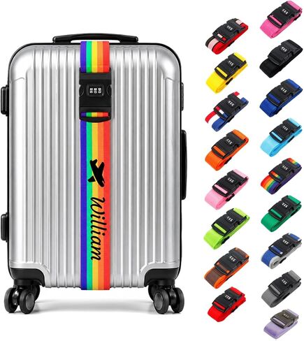 Personalized Luggage Strap with Combination Lock,4 Pcs Custom Embroidered Name Suitcase Belt, Heavy Duty Adjustable Travel Strap for Luggage Security and Easy Identification, Lockable Bag Belt in Kuwait
