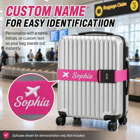 Personalized Luggage Strap with Combination Lock,4 Pcs Custom Embroidered Name Suitcase Belt, Heavy Duty Adjustable Travel Strap for Luggage Security and Easy Identification, Lockable Bag Belt in Kuwait