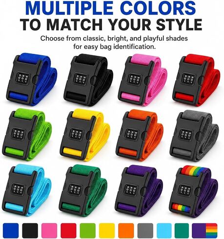 Personalized Luggage Strap with Combination Lock,4 Pcs Custom Embroidered Name Suitcase Belt, Heavy Duty Adjustable Travel Strap for Luggage Security and Easy Identification, Lockable Bag Belt in Kuwait
