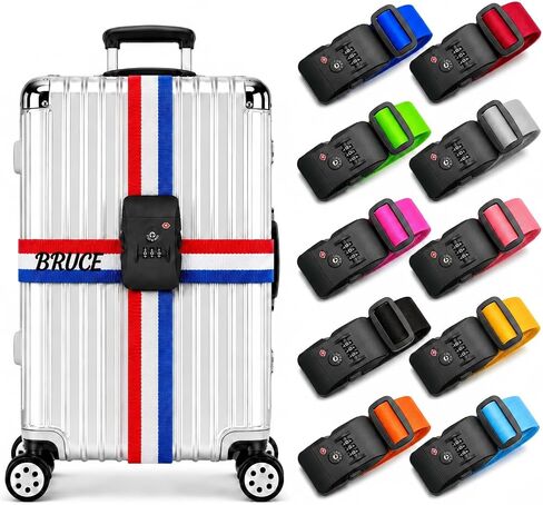 Personalized Luggage Strap with Combination Lock,4 Pcs Custom Embroidered Name Suitcase Belt, Heavy Duty Adjustable Travel Strap for Luggage Security and Easy Identification, Lockable Bag Belt in Kuwait