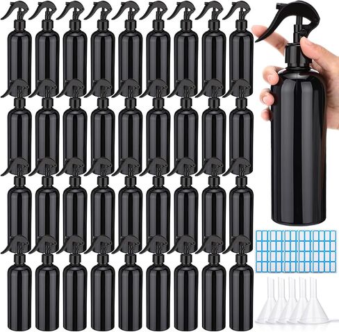 Lallisa 36 Pcs 16 oz Plastic Spray Bottles Leak Proof Empty Bottles for Cleaning Solutions Water Sprayer Bottle with Nozzle Mist, Labels and Handle Funnel for Auto Details, Planting, Kitchen (Black) in Kuwait