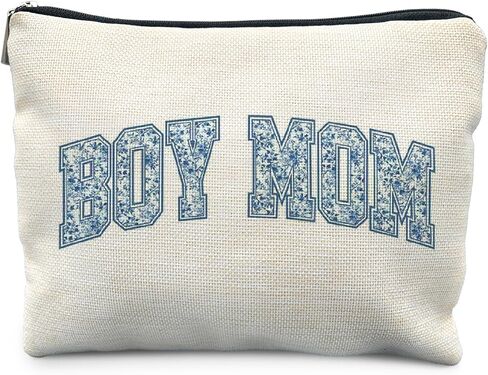 Blue Chinoiserie Boy Mama Makeup Bag for Women, Christmas Birthday Gifts for Moms of Boys, Mom Gifts Cosmetic Bag for Purse, Toile De Jouy Floral Mother Makeup Zipper Pouch in Saudi Arabia