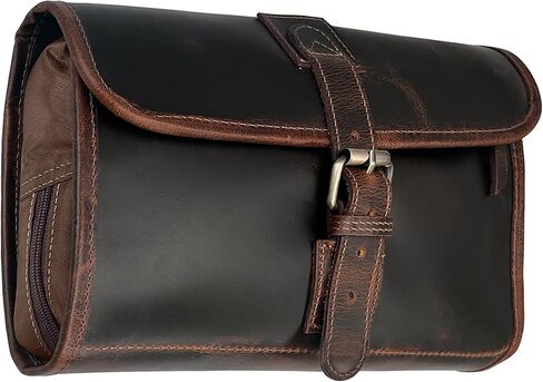 RUSTIC TOWN Leather Hanging Toiletry Bag for Men - Travel Shaving Dopp Kit - Bathroom Shower Toiletries Organizer - Leather Cosmetic Makeup Bag for Women in Saudi Arabia