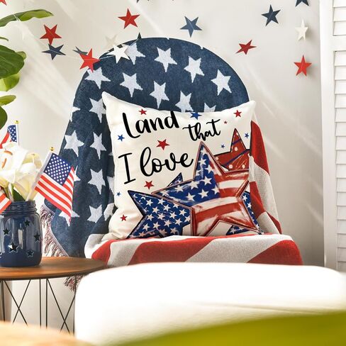 AVOIN colorlife God Bless America Stars Land that I Love Throw Pillow Covers, 18 x 18 Inch Faith Family Freedom Patriotic Independence Day Memorial Day USA Flag Cushion Case Decorations Set of 4 in Saudi Arabia