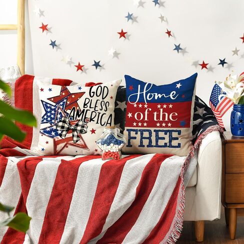 AVOIN colorlife God Bless America Stars Land that I Love Throw Pillow Covers, 18 x 18 Inch Faith Family Freedom Patriotic Independence Day Memorial Day USA Flag Cushion Case Decorations Set of 4 in Saudi Arabia