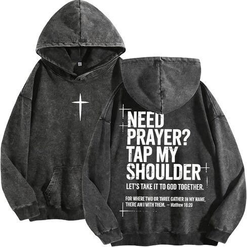 Need Prayer Tap My Shoulder Hoodie Christian Cross God Sweatshirt Unisex Casual Acid Wash Pullover Hooded Oversized Tops in Kuwait