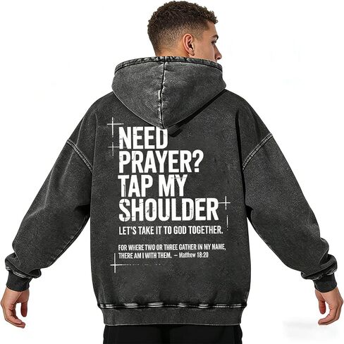 Need Prayer Tap My Shoulder Hoodie Christian Cross God Sweatshirt Unisex Casual Acid Wash Pullover Hooded Oversized Tops in Kuwait