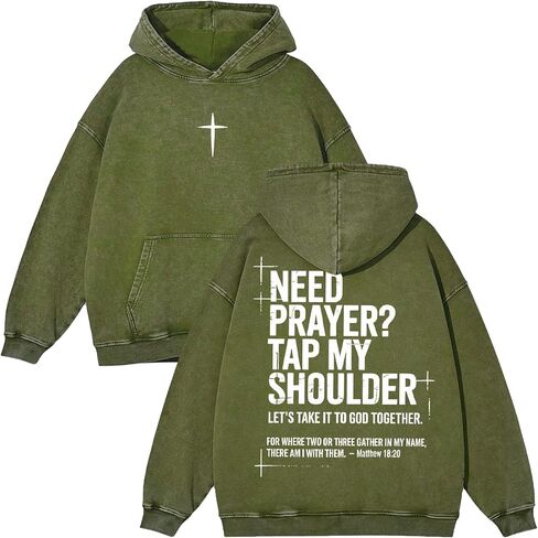 Need Prayer Tap My Shoulder Hoodie Christian Cross God Sweatshirt Unisex Casual Acid Wash Pullover Hooded Oversized Tops in Kuwait